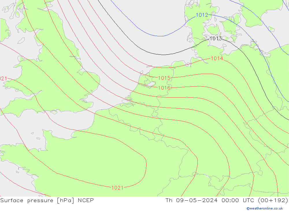 Atmosférický tlak NCEP Čt 09.05.2024 00 UTC