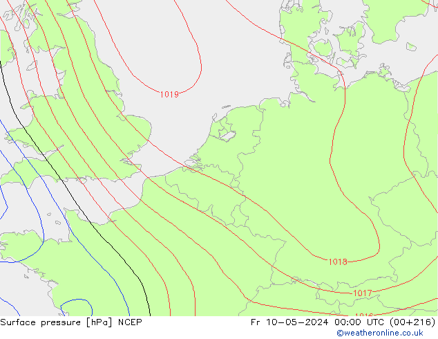 Atmosférický tlak NCEP Pá 10.05.2024 00 UTC