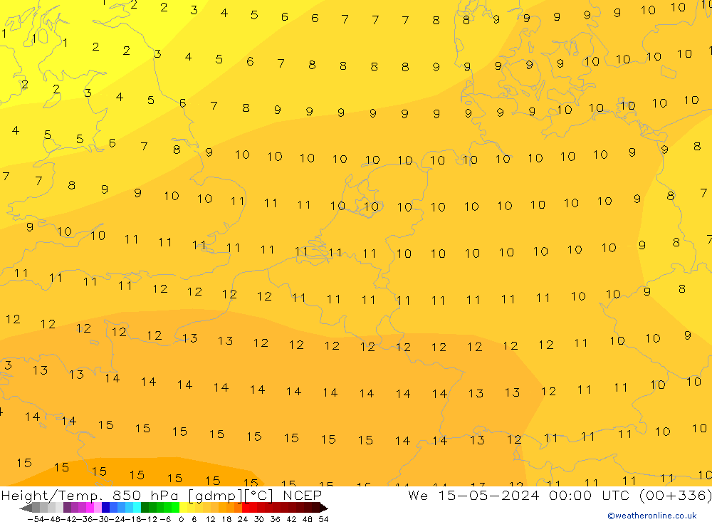 Height/Temp. 850 hPa NCEP śro. 15.05.2024 00 UTC