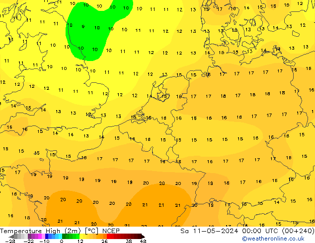 Nejvyšší teplota (2m) NCEP So 11.05.2024 00 UTC