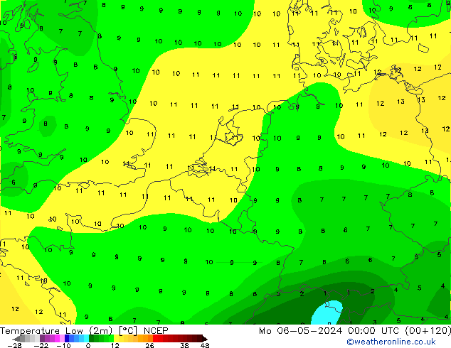 Temperature Low (2m) NCEP Mo 06.05.2024 00 UTC