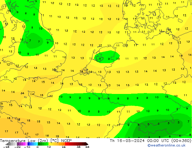 Temp. minima (2m) NCEP gio 16.05.2024 00 UTC