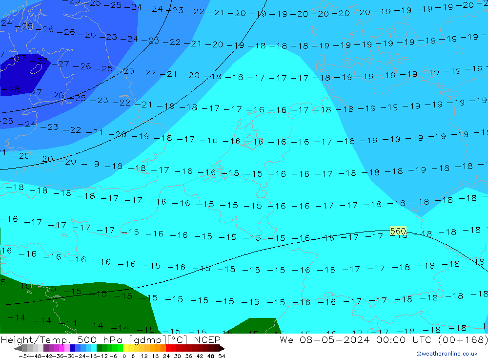 Géop./Temp. 500 hPa NCEP mer 08.05.2024 00 UTC