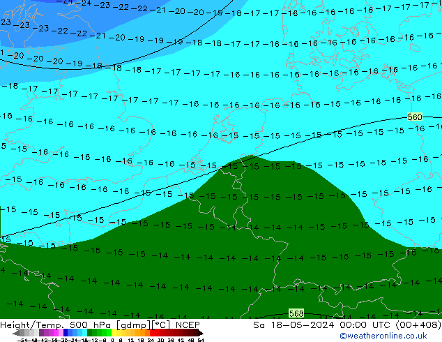 Height/Temp. 500 hPa NCEP Sáb 18.05.2024 00 UTC