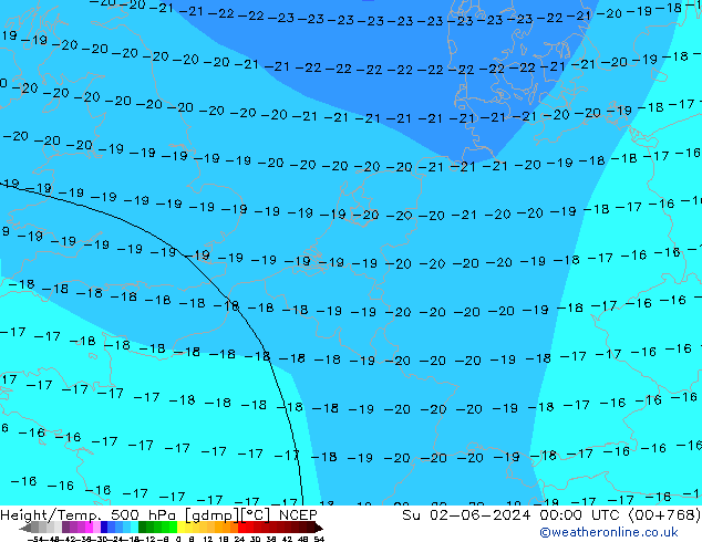 Hoogte/Temp. 500 hPa NCEP zo 02.06.2024 00 UTC