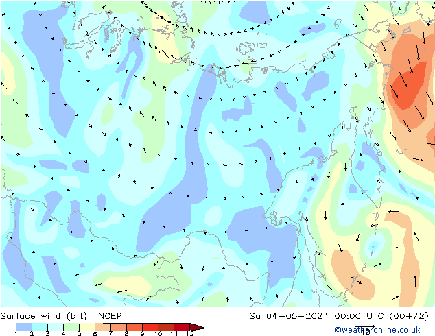 Viento 10 m (bft) NCEP sáb 04.05.2024 00 UTC