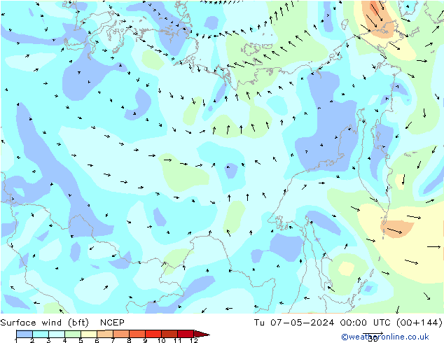 Rüzgar 10 m (bft) NCEP Sa 07.05.2024 00 UTC