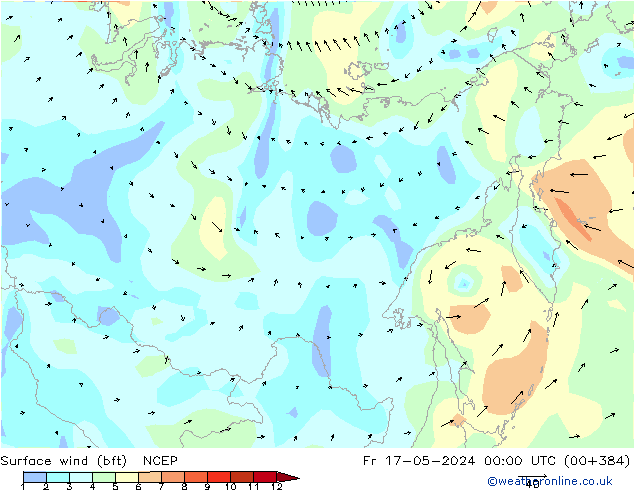 Rüzgar 10 m (bft) NCEP Cu 17.05.2024 00 UTC