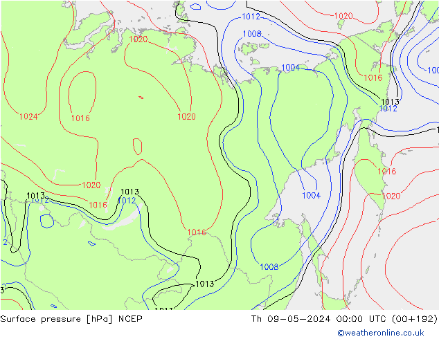 Atmosférický tlak NCEP Čt 09.05.2024 00 UTC