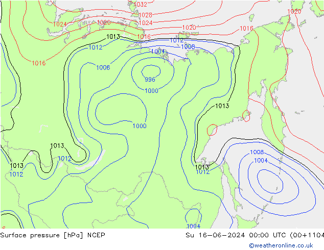 приземное давление NCEP Вс 16.06.2024 00 UTC
