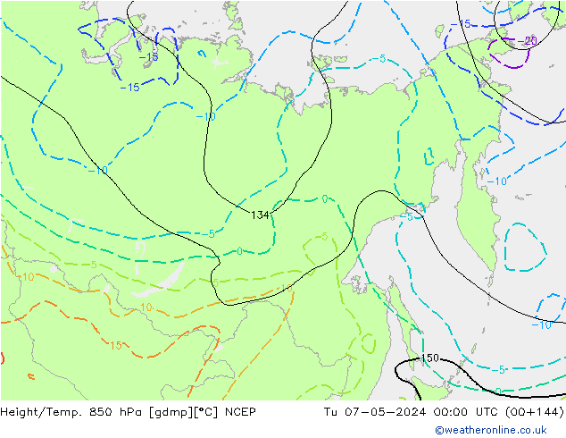 Hoogte/Temp. 850 hPa NCEP di 07.05.2024 00 UTC