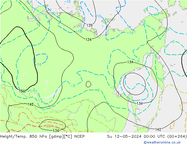 Hoogte/Temp. 850 hPa NCEP zo 12.05.2024 00 UTC