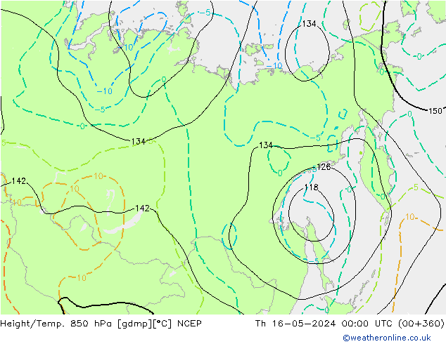 Hoogte/Temp. 850 hPa NCEP do 16.05.2024 00 UTC