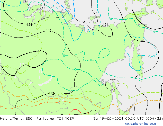 Hoogte/Temp. 850 hPa NCEP zo 19.05.2024 00 UTC