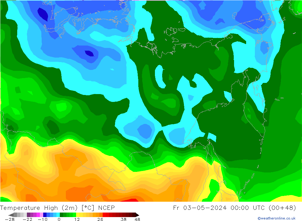 Temperature High (2m) NCEP Fr 03.05.2024 00 UTC