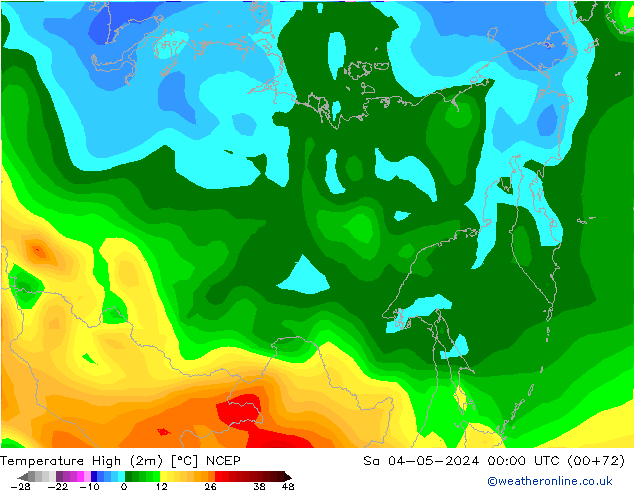 Max.temperatuur (2m) NCEP za 04.05.2024 00 UTC