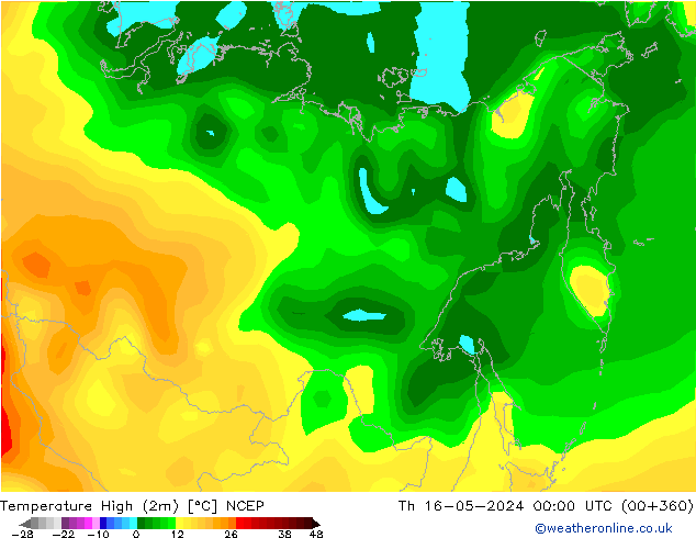 Maksimum Değer (2m) NCEP Per 16.05.2024 00 UTC