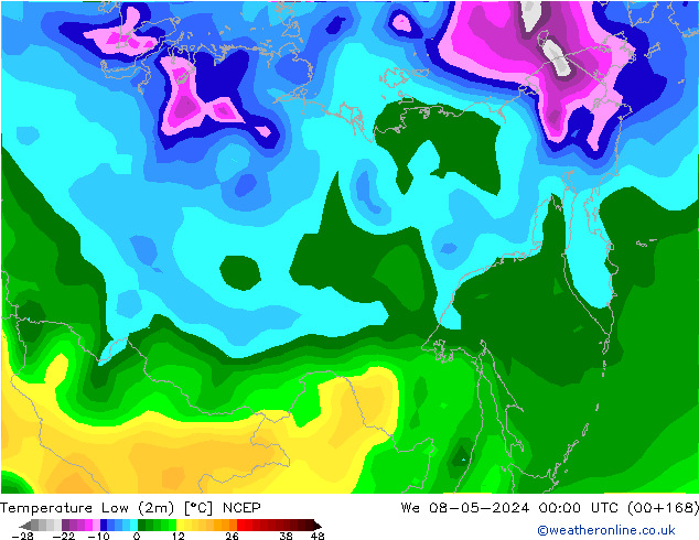 Temperatura mín. (2m) NCEP mié 08.05.2024 00 UTC