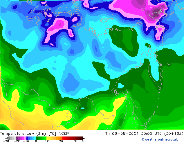 Min.temperatuur (2m) NCEP do 09.05.2024 00 UTC