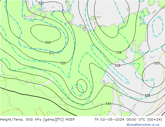 Yükseklik/Sıc. 500 hPa NCEP Per 02.05.2024 00 UTC