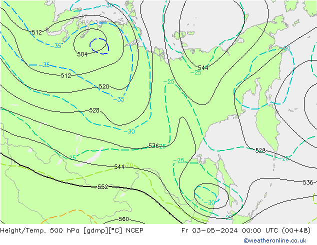 Yükseklik/Sıc. 500 hPa NCEP Cu 03.05.2024 00 UTC