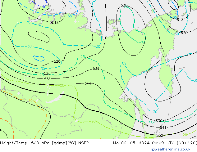 Height/Temp. 500 hPa NCEP lun 06.05.2024 00 UTC