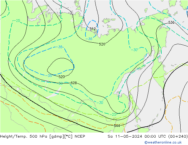 Height/Temp. 500 hPa NCEP Sa 11.05.2024 00 UTC