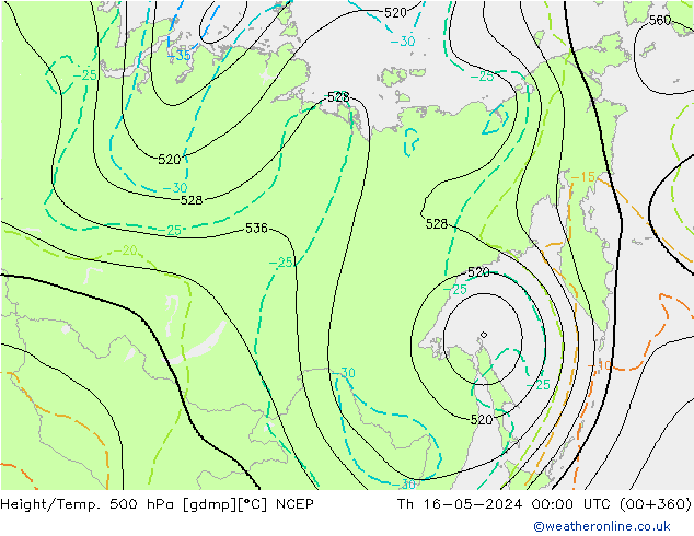 Height/Temp. 500 hPa NCEP Th 16.05.2024 00 UTC