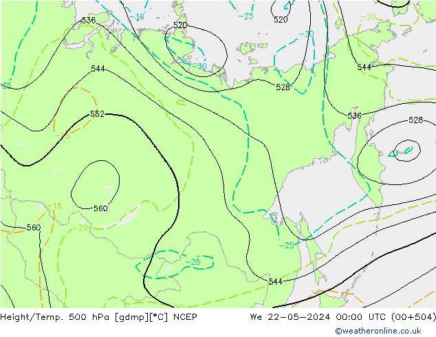 Height/Temp. 500 гПа NCEP ср 22.05.2024 00 UTC