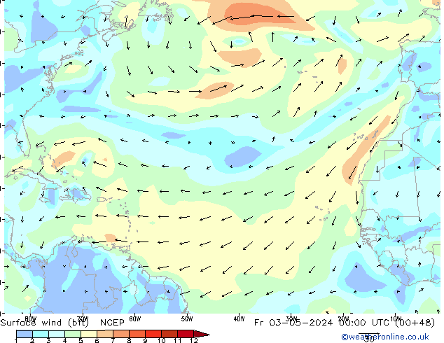 Surface wind (bft) NCEP Fr 03.05.2024 00 UTC