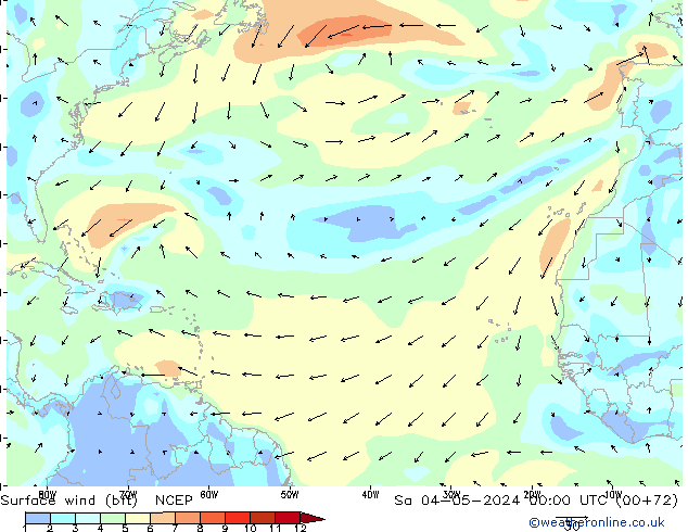 Surface wind (bft) NCEP Sa 04.05.2024 00 UTC