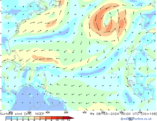 Surface wind (bft) NCEP We 08.05.2024 00 UTC
