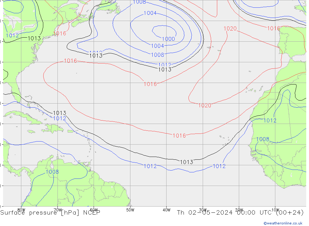 Atmosférický tlak NCEP Čt 02.05.2024 00 UTC