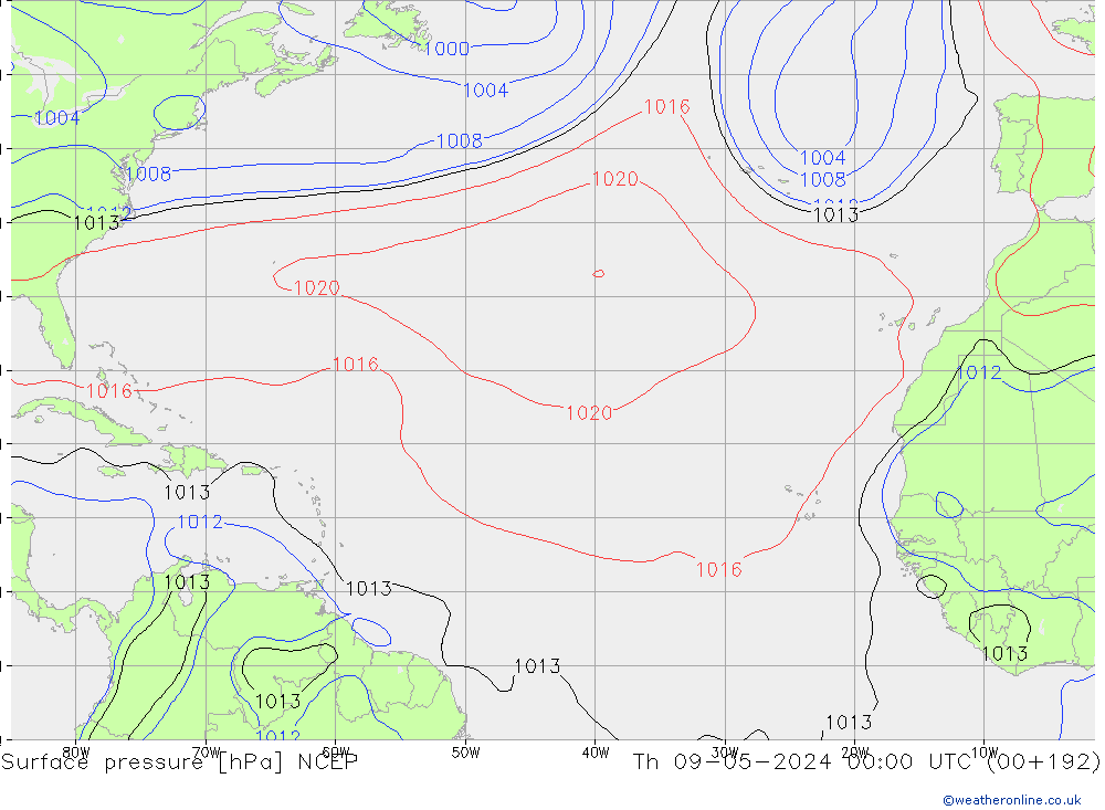 Surface pressure NCEP Th 09.05.2024 00 UTC