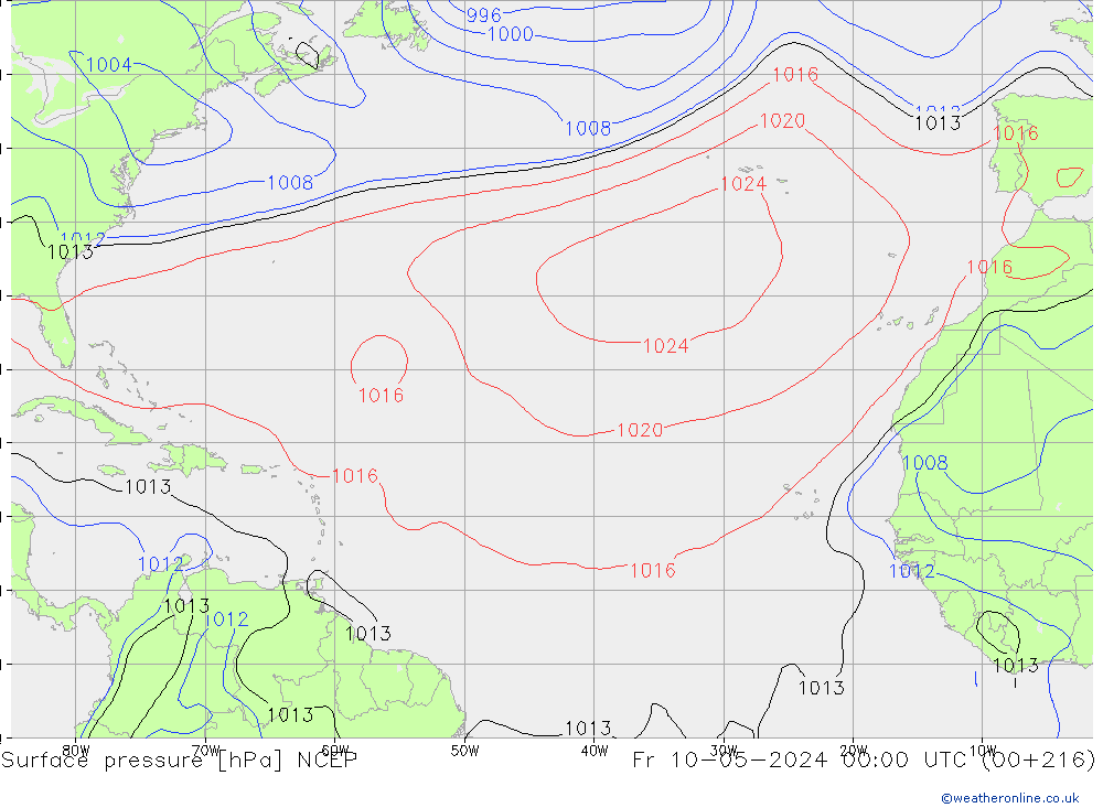 Surface pressure NCEP Fr 10.05.2024 00 UTC