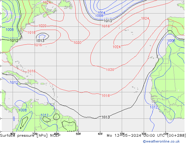 Atmosférický tlak NCEP Po 13.05.2024 00 UTC