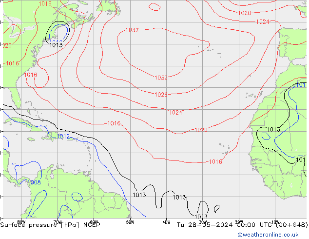 Atmosférický tlak NCEP Út 28.05.2024 00 UTC