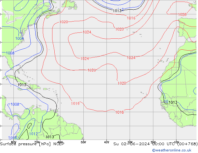 Presión superficial NCEP dom 02.06.2024 00 UTC