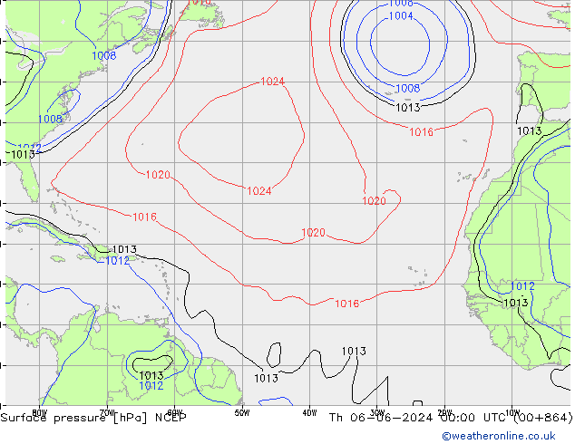 Presión superficial NCEP jue 06.06.2024 00 UTC