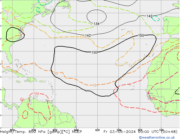 Height/Temp. 850 hPa NCEP Pá 03.05.2024 00 UTC
