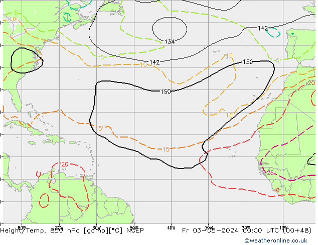 Geop./Temp. 850 hPa NCEP vie 03.05.2024 00 UTC