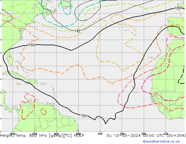 Hoogte/Temp. 850 hPa NCEP zo 12.05.2024 00 UTC