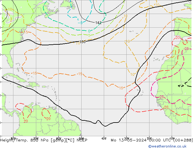 Yükseklik/Sıc. 850 hPa NCEP Pzt 13.05.2024 00 UTC