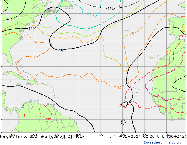 Yükseklik/Sıc. 850 hPa NCEP Sa 14.05.2024 00 UTC
