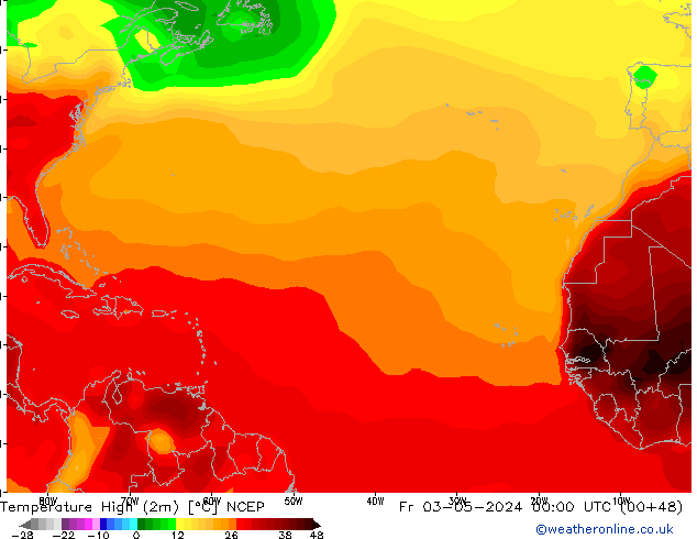 Temperature High (2m) NCEP Fr 03.05.2024 00 UTC