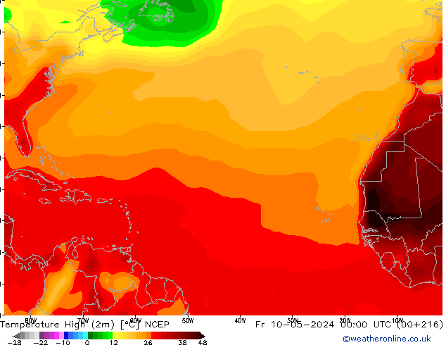 Temperature High (2m) NCEP Fr 10.05.2024 00 UTC