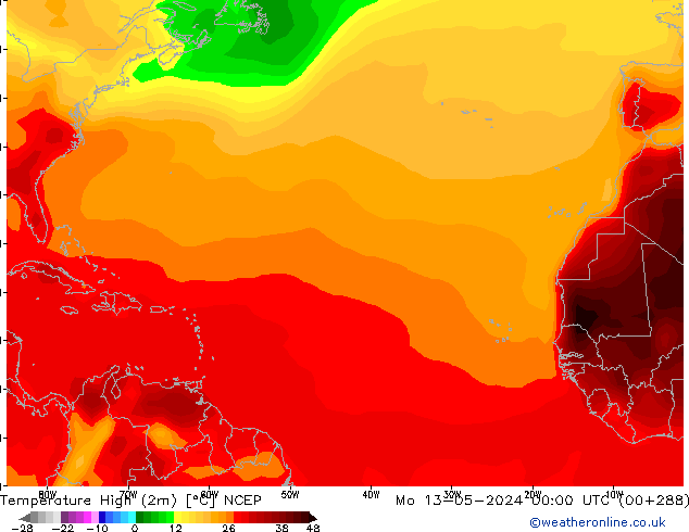 Temperature High (2m) NCEP Mo 13.05.2024 00 UTC