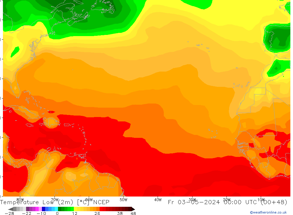 temperatura mín. (2m) NCEP Sex 03.05.2024 00 UTC