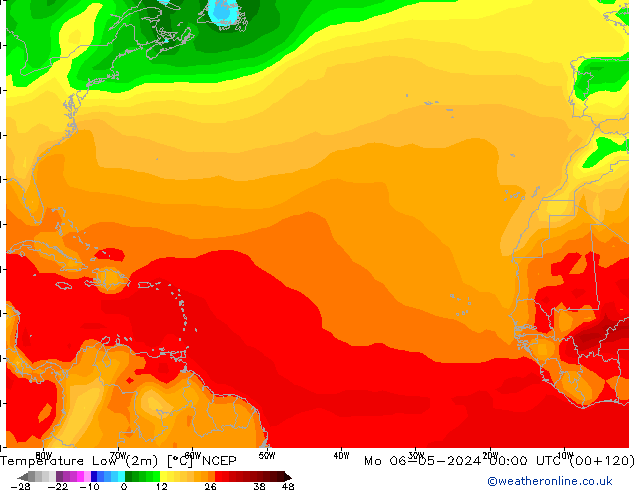 Min. Temperatura (2m) NCEP pon. 06.05.2024 00 UTC