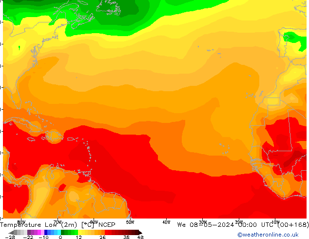 Temperatura mín. (2m) NCEP mié 08.05.2024 00 UTC